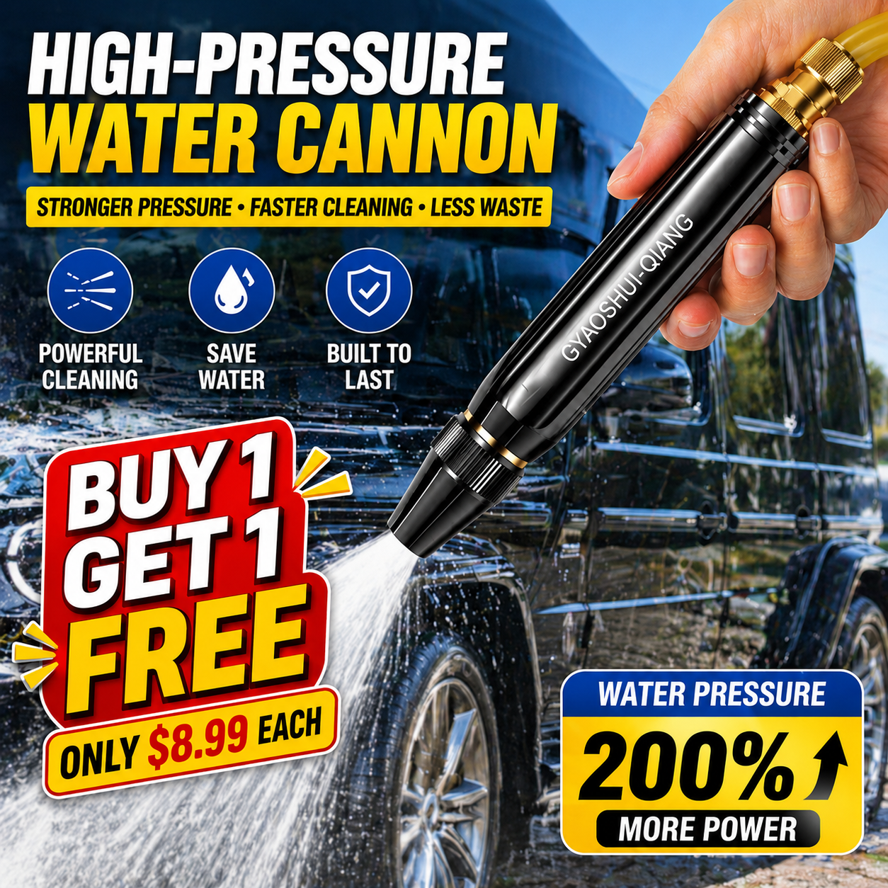 𝐔𝐒 𝐎𝐟𝐟𝐢𝐜𝐢𝐚𝐥 𝐒𝐭𝐨𝐫𝐞|High-Pressure Car Wash Hose Nozzle with Quick Connectors Included – Home Garden Spray Gun for Cars, Patios & Driveways