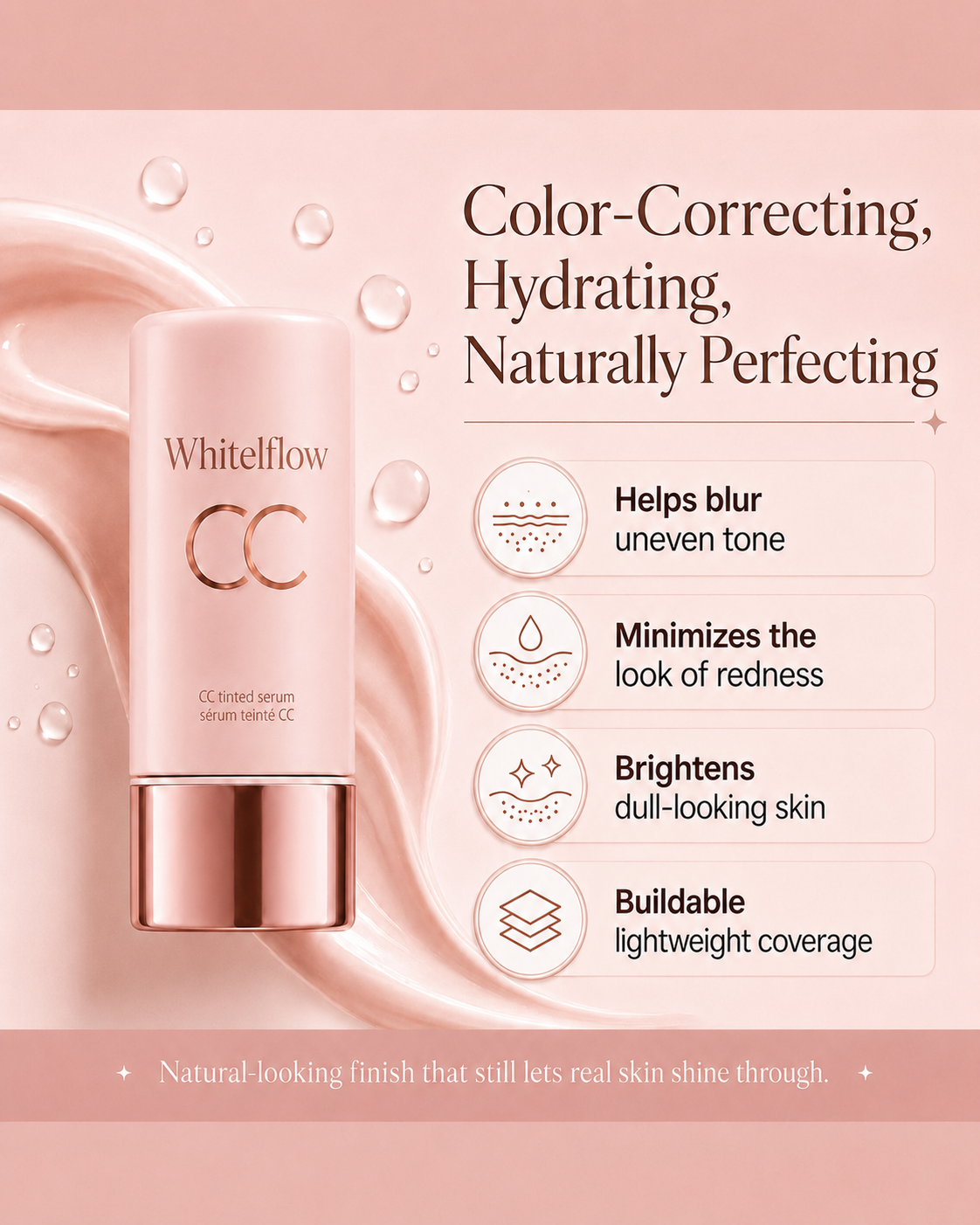 CC Color-Correcting Tinted Serum – Lightweight, Shade-Adaptive Coverage with 24H Hydration & 16H Waterproof Wear